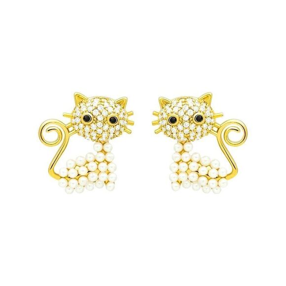ZL Jewelry - Womens ZL Pear & Rhinestone Cat Earrings